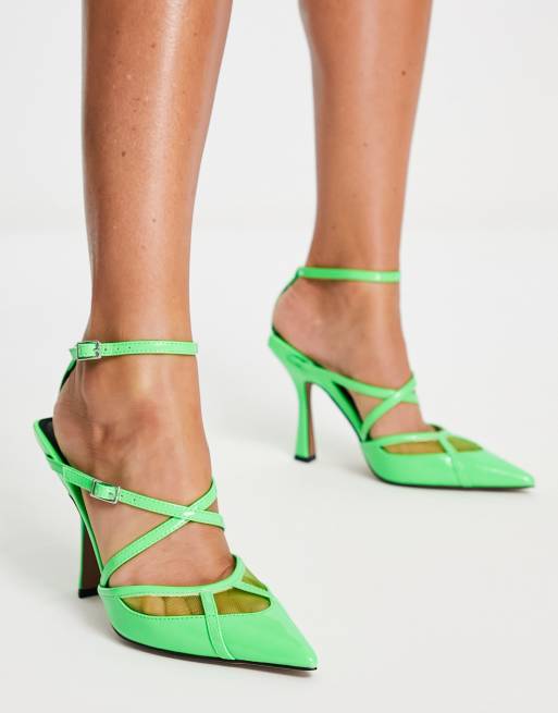 ASOS DESIGN – Pia – Hohe Schuhe in Grün mit Gitterdesign ASOS