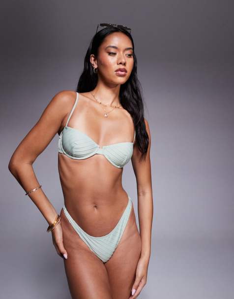 ASOS DESIGN Pia pleated bikini in green - view 1