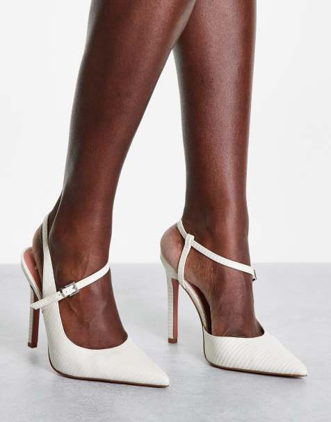 ASOS Design Wide Fit Sally Toe Cap Slingback Block Heel Shoes in beige-Neutral