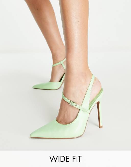 ASOS DESIGN – Piano – Asymmetrische Absatzschuhe in Grün, weite Passform