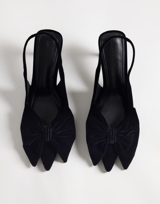 ASOS DESIGN pianta larga scarpe slingback con fiocco e tacco medio in velluto nero, 2 di 4