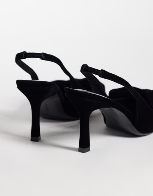 ASOS DESIGN pianta larga scarpe slingback con fiocco e tacco medio in velluto nero, 4 di 4