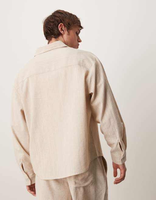 ASOS DESIGN – Piaskowa koszula oversize z długimi rękawami z imitacji lnu, 4 z 4