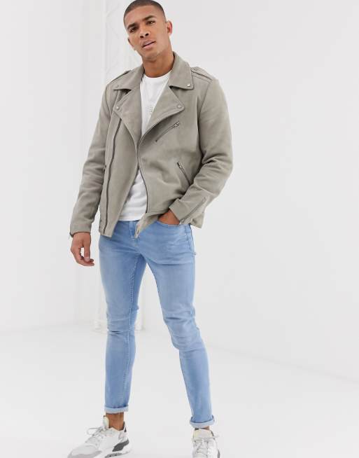 ASOS DESIGN - Piaskowa zamszowa kurtka typu biker, 4 z 4