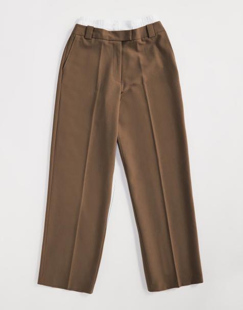 ASOS DESIGN tailored straight leg trouser with double waistband in sand