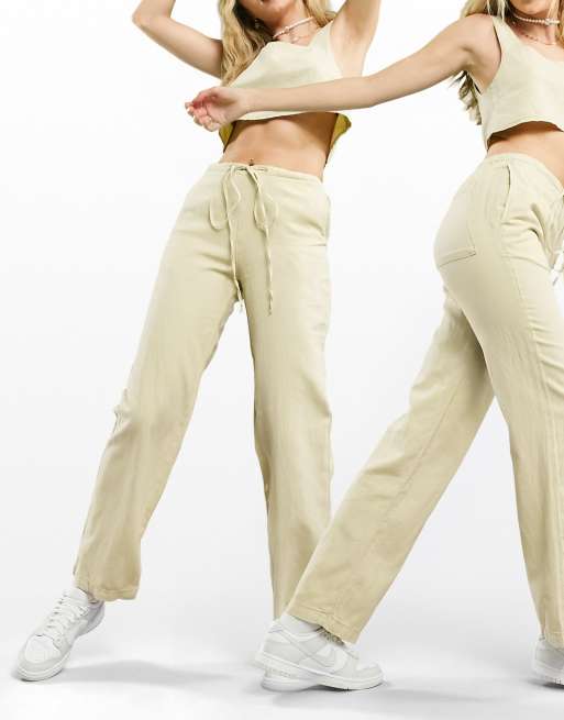 ASOS DESIGN – Piaskowe lniane spodnie z szerokimi nogawkami, część zestawu, 2 z 4