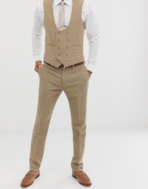 ASOS DESIGN — Beżowy garnitur ślubny w drobną kratę, dopasowany krój, 2 z 3