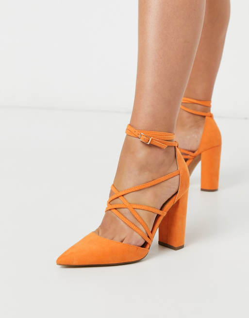 ASOS DESIGN Pick Me Up tie block heels in orange ASOS