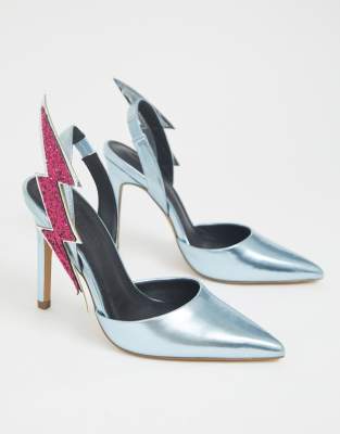 metallic slingback heels