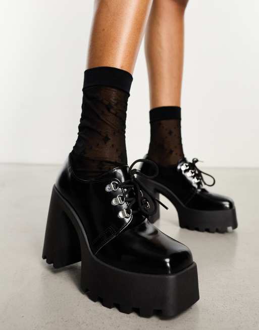 ASOS DESIGN Pickle chunky lace up high shoes in black ASOS