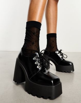 ASOS DESIGN Pickle chunky lace up high shoes in black  - ASOS Price Checker