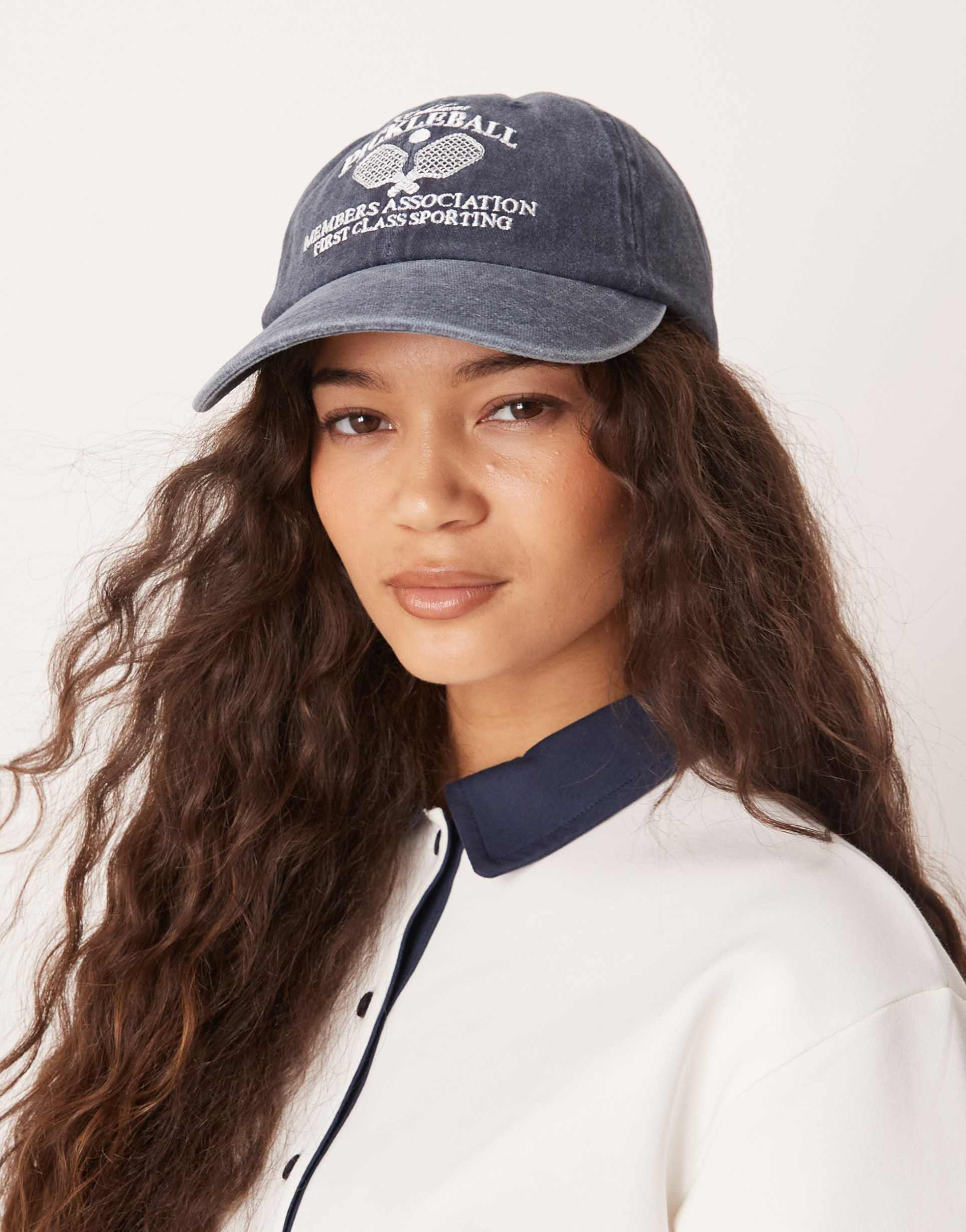asos design pickleball embroidered cap in washed blue
