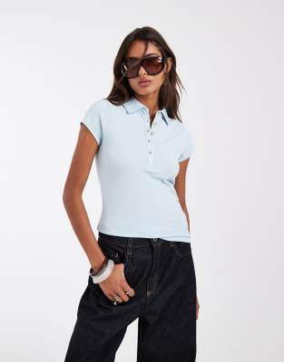 Asos Design Picot Shrunken Polo Shirt In Blue