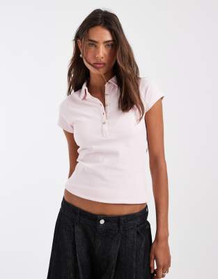 Asos Design Picot Shrunken Polo Shirt In Pink