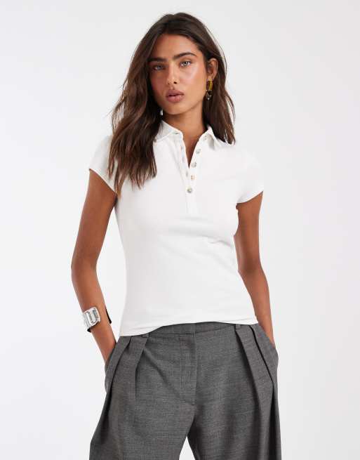 ASOS DESIGN picquot shrunken polo in cream, 2 of 4