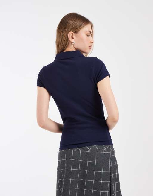 ASOS DESIGN picquot shrunken polo in navy, 3 of 4
