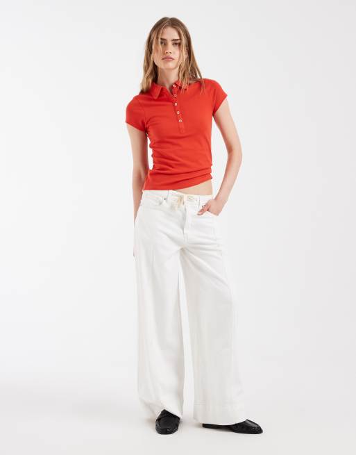 ASOS DESIGN picquot shrunken polo in red, 2 of 4