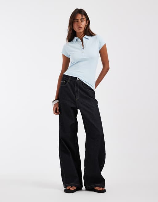 ASOS DESIGN picquot shrunken polo light blue, 2 of 4