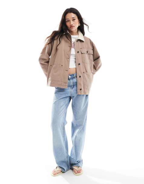 ASOS DESIGN clean cord collar jacket in mushroom
