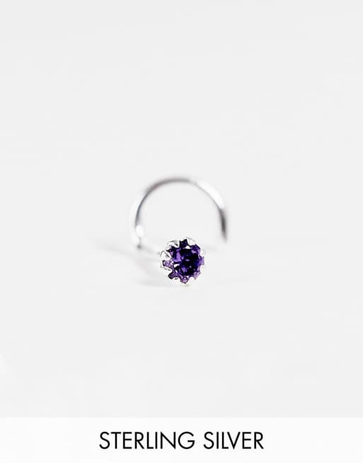 ASOS DESIGN - Piercing da naso in argento sterling con strass, colore lilla