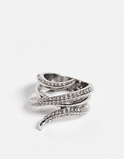 ASOS DESIGN – Pierścionek z diamencikami o owijanym wzornictwie w kolorze srebra - view 1
