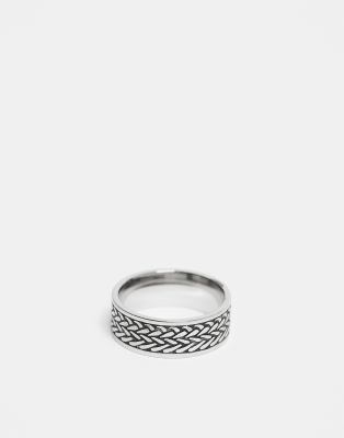 ASOS DESIGN – Pierścionek z wodoodpornej stali nierdzewnej w kolorze srebra z tłoczonym wzorem