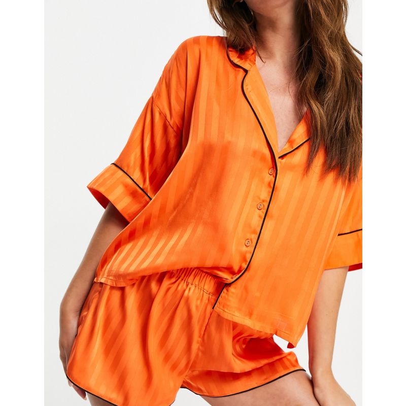Pigiami Intimo e abbigliamento notte DESIGN - Pigiama con camicia a maniche corte e pantaloncini in raso jacquard arancione