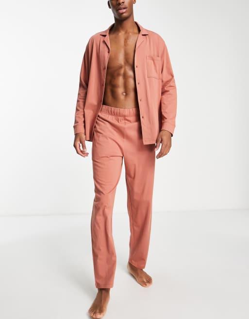 ASOS DESIGN - Pigiama con camicia a maniche lunghe e pantaloni, colore rosa