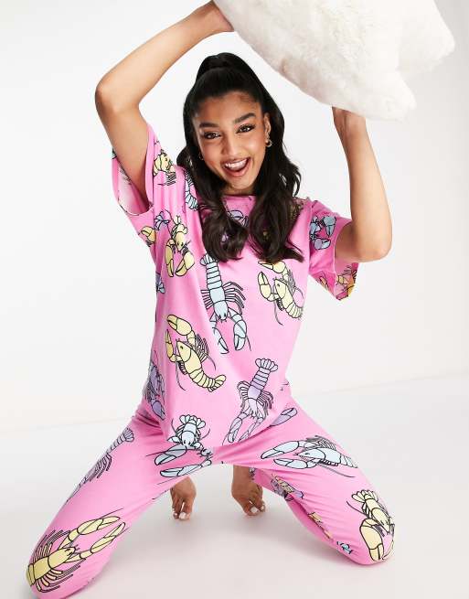 ASOS DESIGN - Barbie x Hello Kitty - Pigiama con T-shirt oversize e  leggings rosa