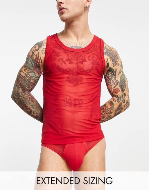 ASOS DESIGN - Pigiama da casa con canotta e slip in rete rossa