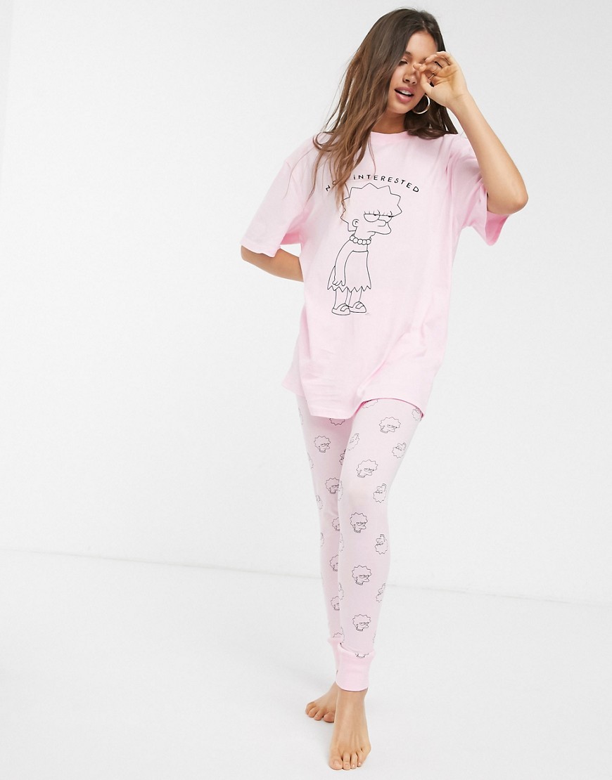 ASOS DESIGN - Pigiama leggings e T-shirt con stampa The Simpsons Lisa-Rosa