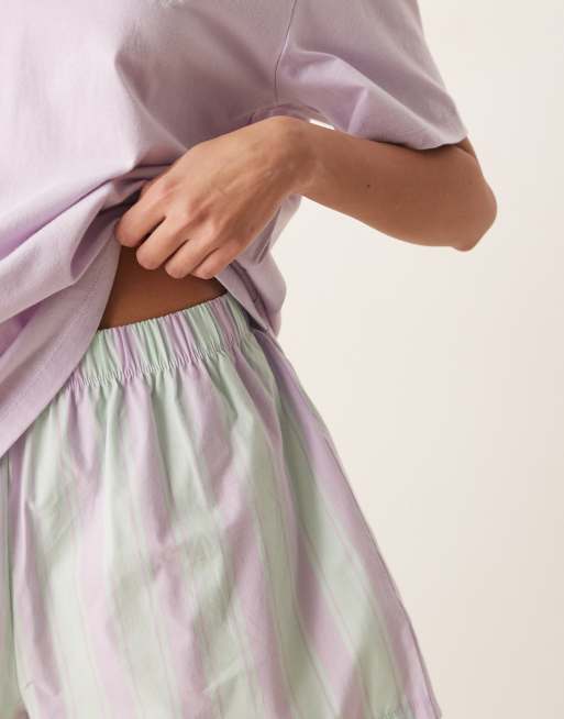 ASOS DESIGN - Pigiama lilla con T-shirt oversize con stampa e pantaloncini stile boxer, 3 di 4