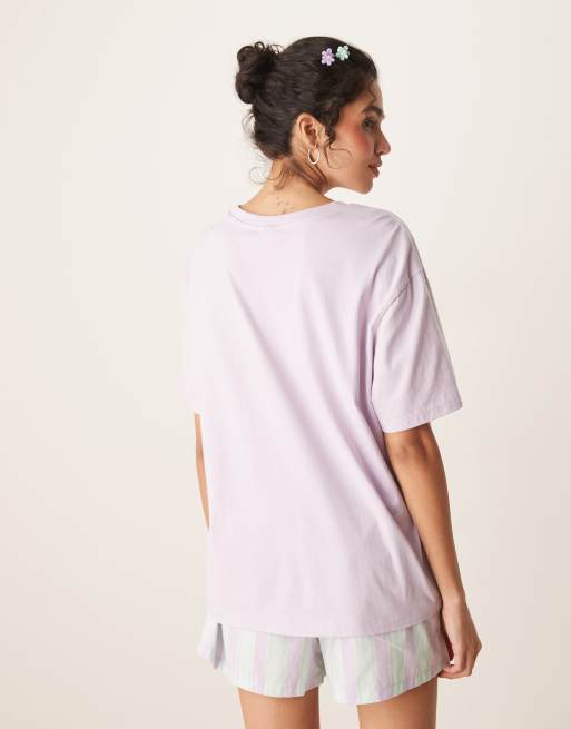ASOS DESIGN - Pigiama lilla con T-shirt oversize con stampa e pantaloncini stile boxer, 4 di 4
