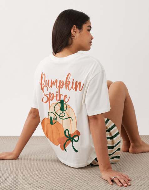 ASOS DESIGN - Pijama de pantalones cortos y camiseta extragrande con estampado "Pumpkin Spice" - view 1