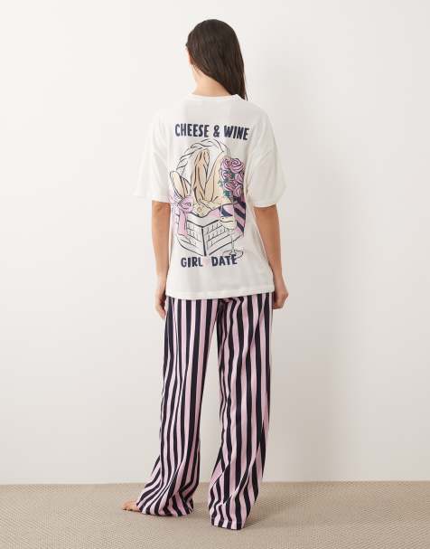 ASOS DESIGN - Pijama de pantalones y top de manga corta con estampado gráfico "Cheese & wine" - view 1
