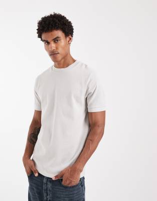 Pikee-T-Shirt in Grau mit regulärem Schnitt und Einfassung Grau XL