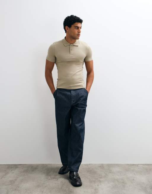 ASOS DESIGN pikétröja i muscle fit i stone, 3 av 5