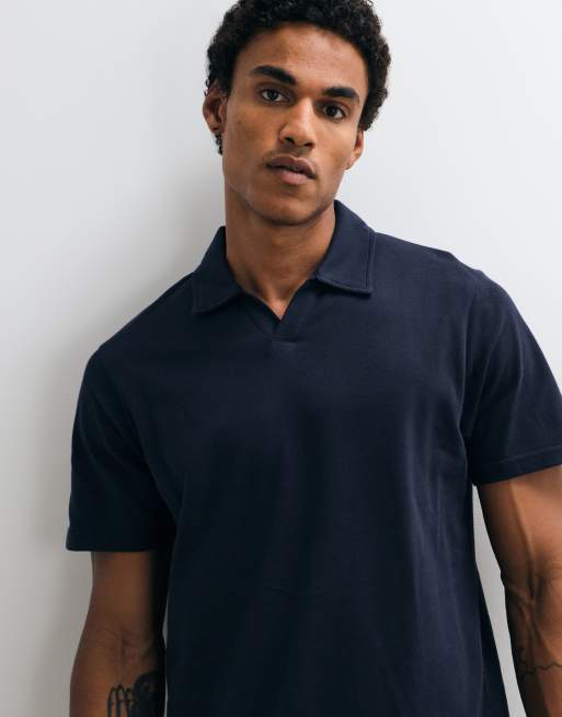 ASOS DESIGN pikétröja med reverskrage i marinblå piké, 3 av 5