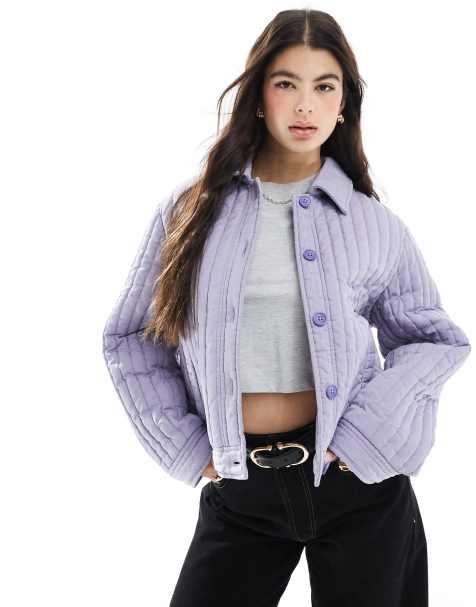 ASOS DESIGN washed quilted shacket in lilac
