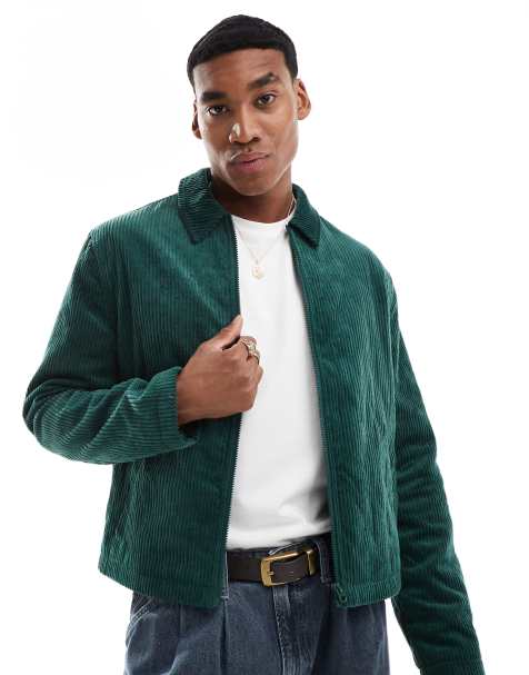 ASOS DESIGN – Pikowana sztruksowa kurtka Harrington w zielonym kolorze - view 1