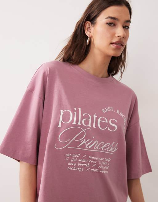 ASOS DESIGN pilates princess graphic tee and shorts pyjama set in pink, 3 of 4