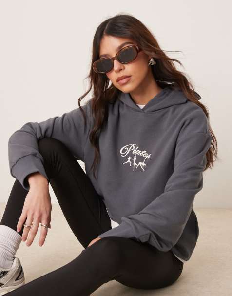 ASOS DESIGN pilates puff print hoodie in slate grey - view 1