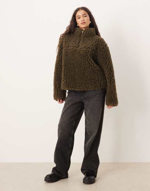 ASOS DESIGN - Pile borg accollato kaki con zip corta, 2 di 4