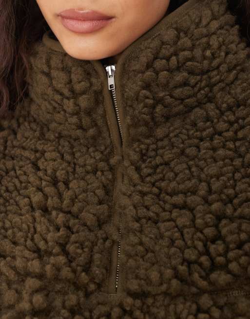 ASOS DESIGN - Pile borg accollato kaki con zip corta, 4 di 4