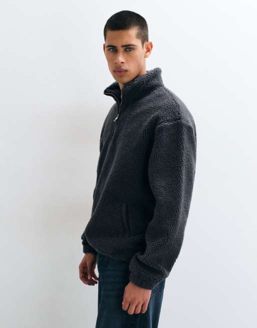 ASOS DESIGN pile borg comodo con zip corta, blu navy, 3 di 5