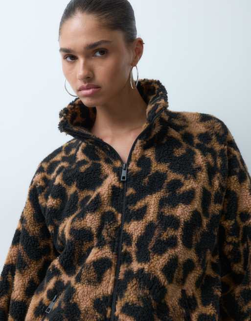 ASOS DESIGN pile borg con zip e stampa leopardata, 4 di 4