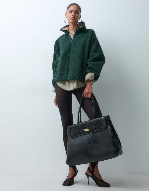 ASOS DESIGN pile borg in nylon con chiusura con zip, 3 di 4