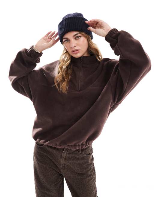 ASOS DESIGN - Pile color cioccolato con zip corta
