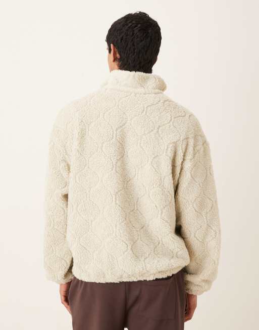 ASOS DESIGN - Pile con collo a imbuto con zip corta oversize testurizzato écru, 3 di 5