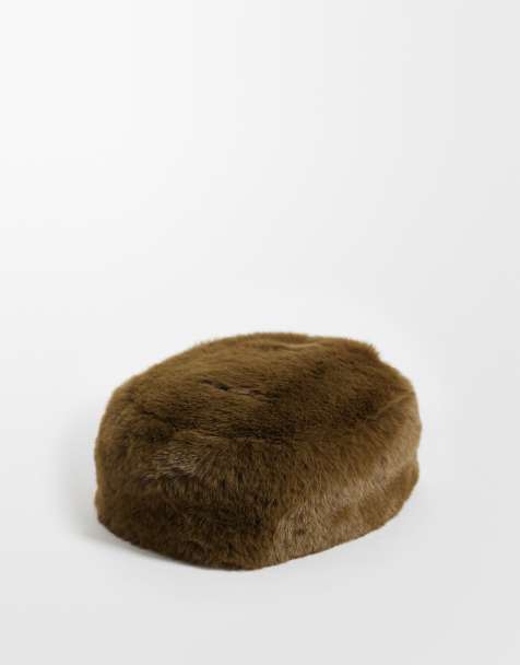ASOS DESIGN pillbox-hat i khaki i imiteret pels - view 1